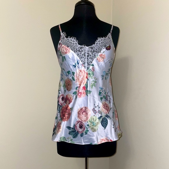 4 piece light blue floral satin set top/shorts/dress/robe - Picture 8 of 9